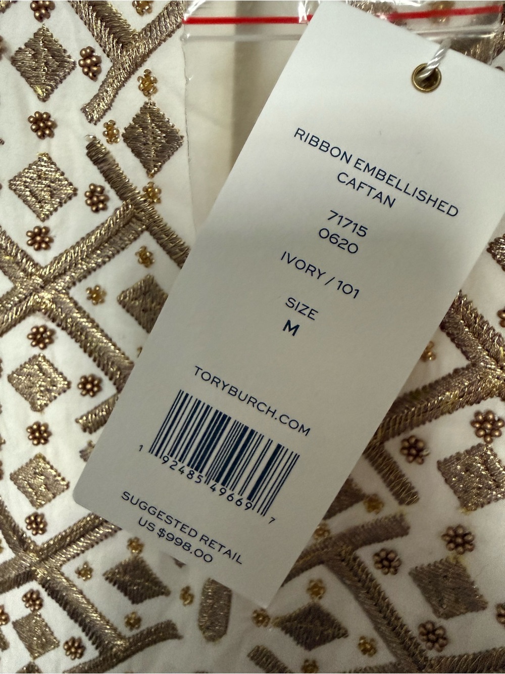 NWT Tory Burch Embroidered Cream Maxi caftan - Picture 4 of 12